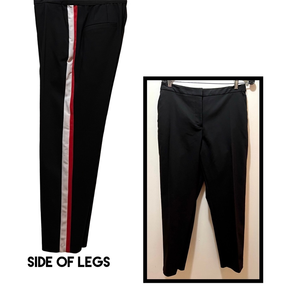 Essentials by ABS black pants red & white stripes down leg size 10 NWT